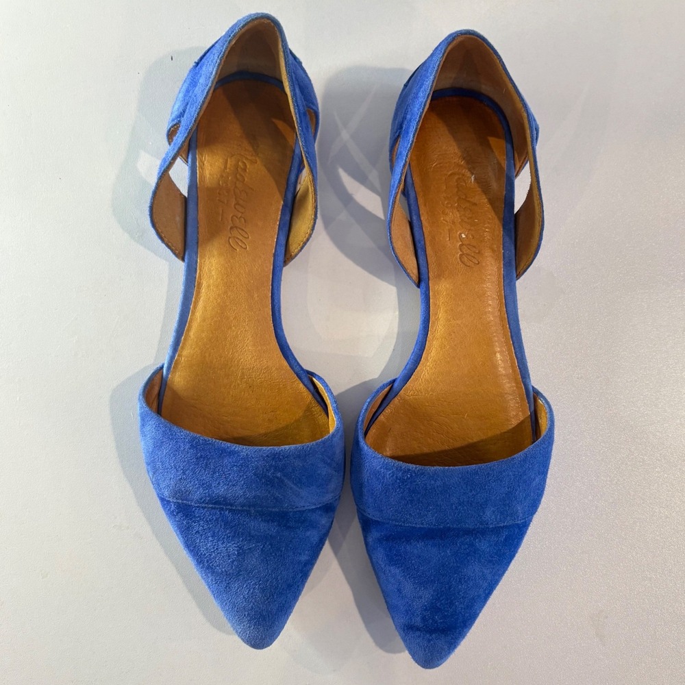 ♾️Madewell 8.5 Blue Suede D'Orsay Pointed Toe Flat Minimalist Classic♾️